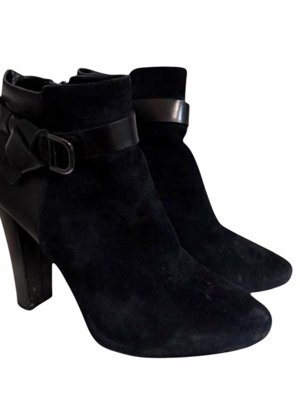 White House Black Market Black Suede Ankle Boots with Buckle Accent Size 7